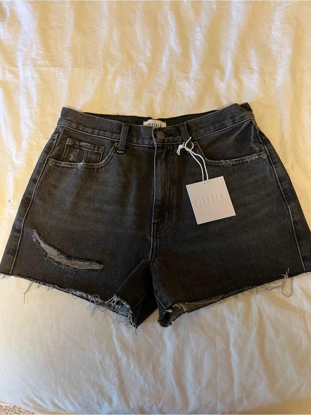 pistola Black Distressed High-Rise Denim Shorts